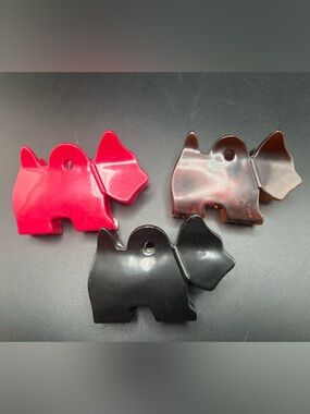 Goody Fashion Hair Clips Dog Scottish Terrier Scottie Black Tortoise Red Vtg 90s